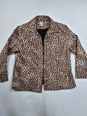Chicos 2P Leopard Print Jacket Button-Front Long Sleeve Petite Animal Print PS